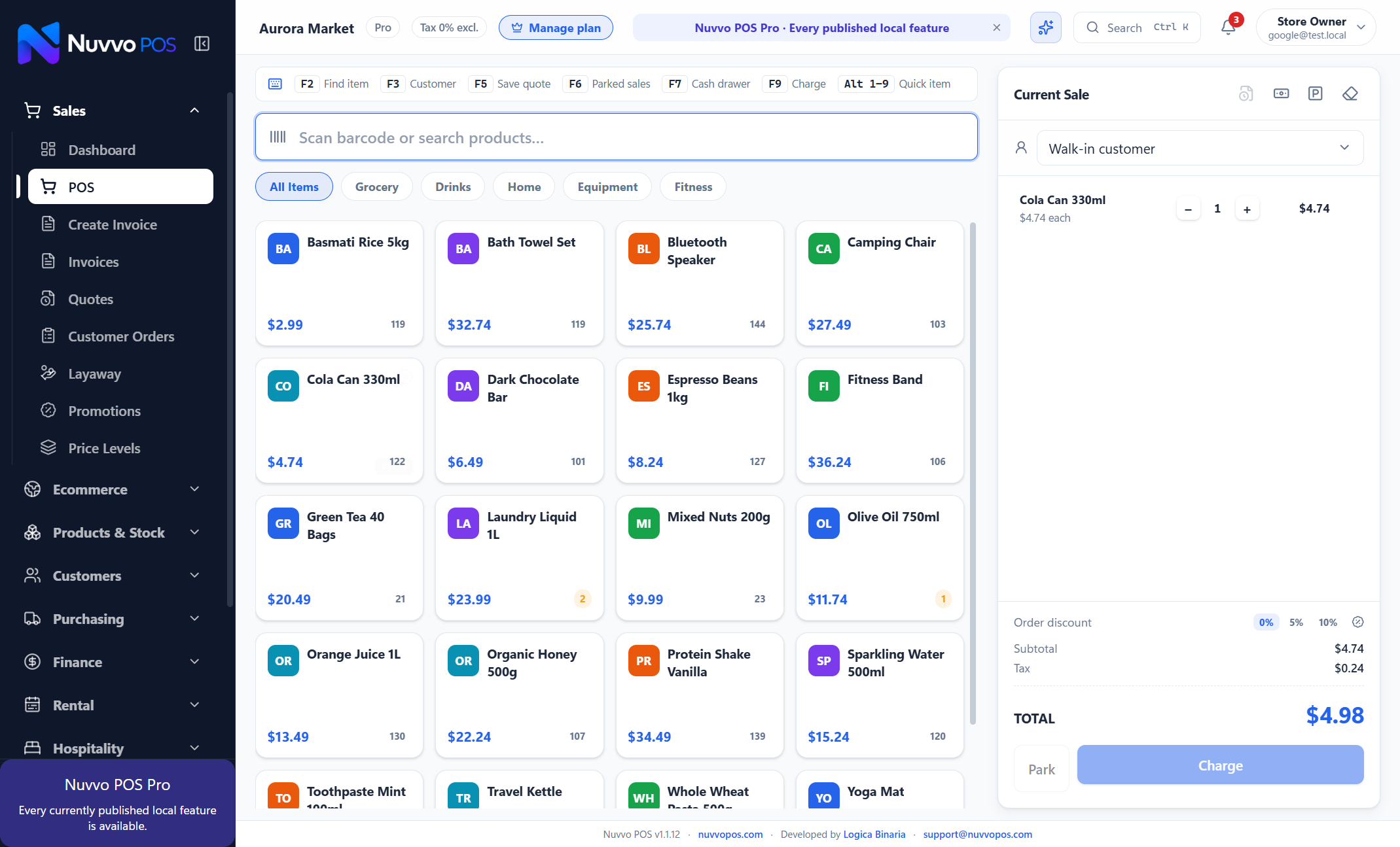 Nuvvo POS point-of-sale interface